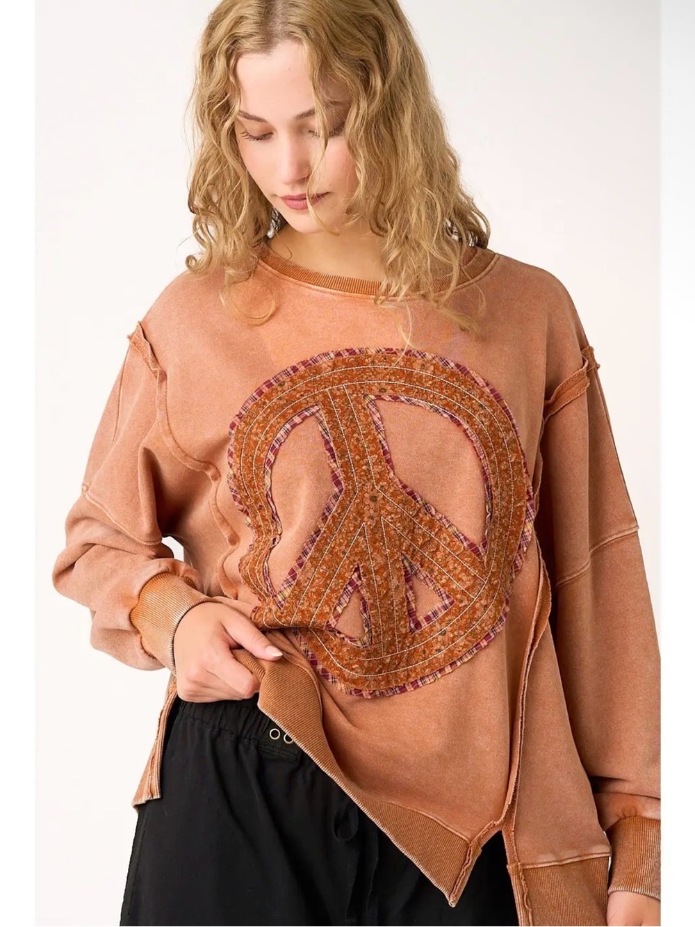 Mittoshop Oversized Patchwork Peace Sign Sweatshirt S/M ✨ - Picture 2 of 13